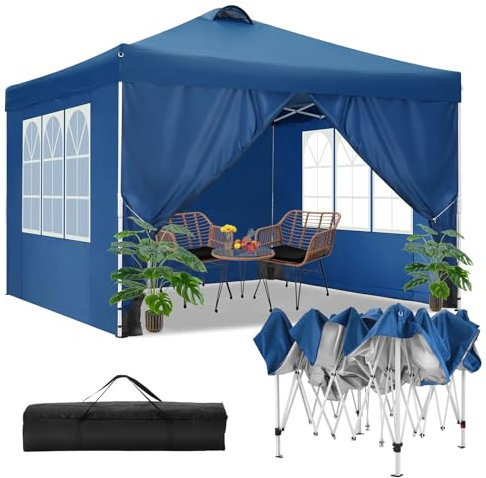 COBIZI Pavillon 3x3m Wasserdicht Stabil Winterfest Faltpavillon Partyzelt Gartenpavillon mit Entlüftung, 4 Seitenteilen, 4 Sandsack, Höhenverstellbar, Pop up Faltbar Gartenzelt, Blau