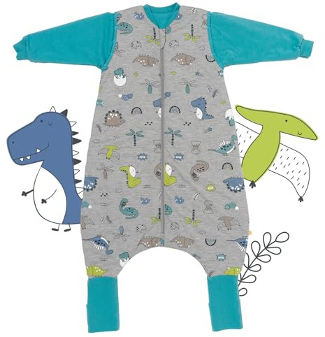 schlummersack Schlafsack mit Füßen 2.5 Tog 100 cm Dino aus Modal | Kinder Schlafsack mit Beinen und verlängerten Bündchen für eine Körpergröße 100-110cm | Ganzjahres Füßen 2.5 Tog