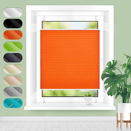 Homland Plissee ohne Bohren Klemmfix B40 x H110 cm Orange, Plissees für Fenster und Tür, Jalousie Easyfix Plisseerollo mit Klemmträger Sonnenschutz und Sichtschutz lichtdurchlässig Rollo