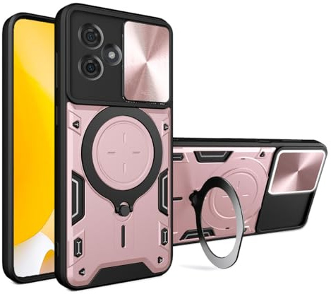 UPLAI Funda para Motorola Moto G54 5G, Ultra Delgado Antigolpes Armadura Carcasa con Deslizar Cámara Cover y Soporte Magnética, Premium PC+TPU Duradero Estuche Caso.Oro Rosa