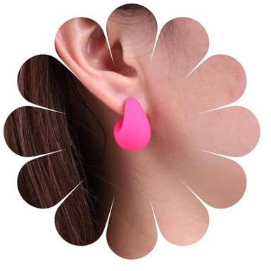 Inateannal Boucles d'oreilles créoles en velours rose Grosses boucles d'oreilles rouges en forme de C Boucles d'oreilles créoles en acrylique rose Boucles d'oreilles créoles largesBoucles et épaisses