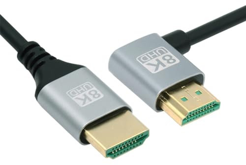 NFHK Câble HDMI 2.1 HDTV ultra fin 8K 4K hyper super flexible cordon fin coudé à 90 degrés type A mâle vers mâle pour ordinateur HDTV 100 cm