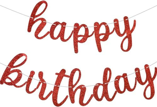 TONIFUL Red Happy Birthday Banner.NO DIY-rote Geburtstagsparty Banner in Skript-vorgestrandete rote Glitter Geburtstag Girlande Ready to Use rote Geburtstagsparty Dekorationen für Dekor