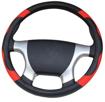 KIRYU Lenkradbezug Durchmesser des Lenkradbezugs für LKW Bus Auto für 36 38 40 42 45 47 50CM 7 Größen zur Auswahl Kohlefaser Schwarz Rot Auto Lenkradhülle (Größe : 42 cm)