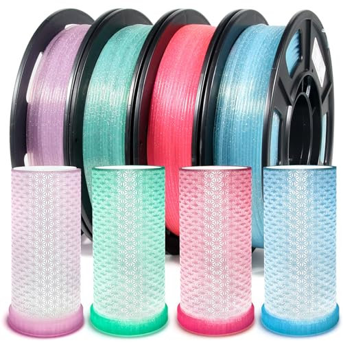 IEMAI PLA Filament 1.75mm, Glitter PLA 250g x 4, Transparent PLA, Kirschblütenrosa/Mintgrün/Hellrosa/Hellblau