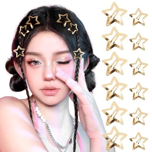 12pcs Barrettes Etoile Doré Pinces cheveux à Pression Y2k Etoiles en Métal Anti-Dérapant pour Coiffure Femme Fille