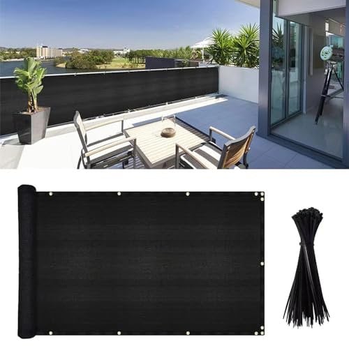 Vocray 0.9X3M Balcony Privacy Screen Apartment, Balcony Cover for Shade and Rain,Pet Enclosure Balcony Netting, Cat Balcony Guard Fence, Railing Shield Mesh(90% Blockage,Black)