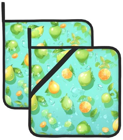 Topflappen mit Birnen-Cartoon-Bild, Grill-Topflappen für hitzebeständige Topflappen, heiße Pads, Kochen, Backen (2er-Pack)