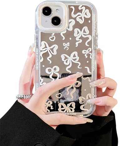 Ownest Kompatibel mit iPhone 13 Hülle Cute Glitter Bow Mirror Spiegel Aesthetic Süßes Design Handyhülle Frauen Mädchen Teen Girls Schutzhülle Phone Case - Silber