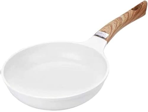 WBDHEHHD Bratpfanne Hauptküchen-Bratpfanne, keramikbeschichtete Pfanne, Multifunktions-Bratpfanne, Bratpfanne mit Holzgriff, weiß, 26 cm Pfanne