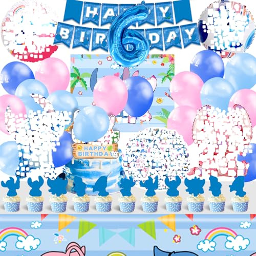 Stitc Geburtstag Deko 6 Jahre, Stitc Geburtstagsdeko Luftballon, Stitc Helium Ballon, Stitc Party Decorations 6 Jahre, Stitc Deko Kuchen, Stitc Party Hintergrund, Stitc Tischdecke Mädchen