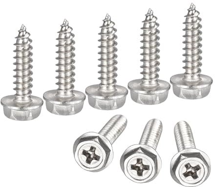 sourcing map Phillips Hex Washer Self Tapping Screws, M3 x 12mm 304 Stainless Steel Hex Flange Sheet Metal Screw 25pcs