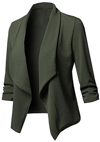 Sunnyuk Blazer Damen Lang Longblazer Business Leinenhemd Modern Büro Jacke mit Tasche Blazerjacke Dünn Jackett Wärmer Arbeits Tops Elegant Revers Mantel mit Knöpfe Große Größen Pullover Casual Büro