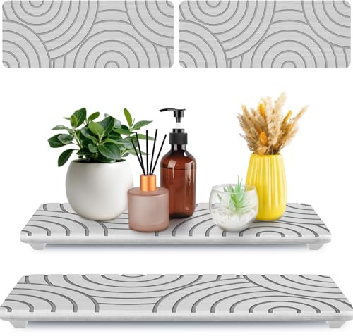 NiHome 2 Set Kieselgur Matte für Waschbecken, Diatomit Trockenmatte für Küche & Badezimmer, rutschfeste Absorbierende Matte für Spüle, Wasserabsorbierender Waschbecken-Organizer, Schnell-Trockenmatte