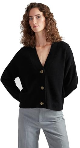 Style & Republic Damen V-Neck Kaschmir Cardigan aus 100% Cashmere - Dein kuscheliger Premium Langarm Strick-Cardigan für stilvolle Herbst- & Winter-Momente - Black-M