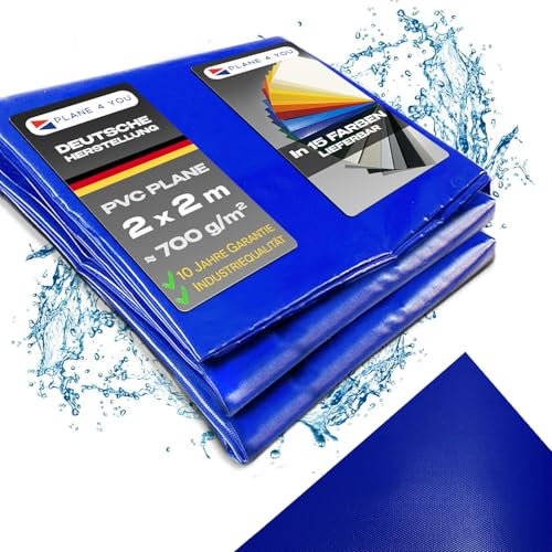 Abdeckplane Wasserdicht 2x2m I Ohne Ösen I Blau - Glänzend I Abdeckung für Gartenmöbel, Sandkasten, Pool und Boot I PVC LKW Plane Meterware I Tarp I Gewebeplane