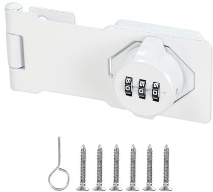 PATIKIL 4.5 Inch Cabinet Password Hasp Lock, 3-Digit Barn Door Lock Security Combination Latch Lock for Drawers Cabinets Small Doors, White