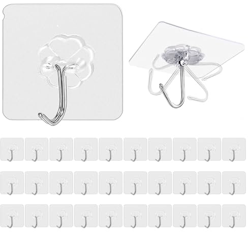 Haken Selbstklebend, 30 Stück Klebehaken Transparentes Selbstklebende Haken Extra Stark (max 10 kg), Handtuchhalter Ohne Bohren für Küche Badezimmer, Handtuch, Mantel, Schlüssel