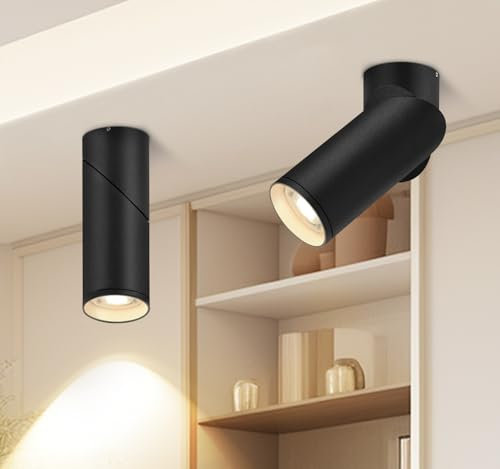 YindaLux 2er Set LED Aufbauspot Dimmbar, Schwenkbar Deckenspots Schwarz, Aufbaustrahler inkl. 5W 500LM LED Modul 230V, 3000K/4000K/6500K Aufbauleuchte Verstellbare Aufputz Spots für Wand & Decke