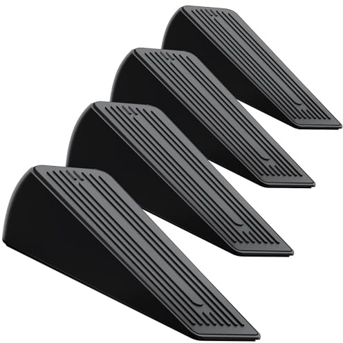 Premium Black Zinc and Rubber Door Stop, Anti-Skid, Heavy Duty Door Stoppers for Floor with Superior Grip for All Floor Types, Black Door Wedges Indoors, 4 Pack