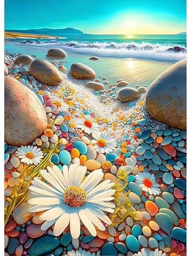QINRUBB DIY Sonnenuntergang Diamond Painting Erwachsene, 5D Blumen Diamant Painting Bilder Anfänger, Strand Runder Vollbohrer Diamanten Malerei Stickerei Kreuzstich Geschenke Home Wand Dekor 30x40cm