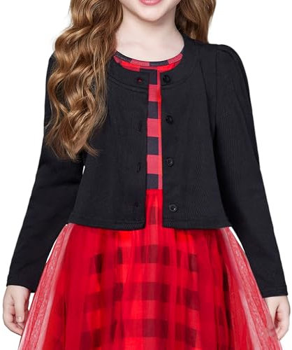 Arshiner Bolero per Bambine Cardigan Nero Festivo A Maniche Lunghe Giacca Casual con Scollo Rotondo E Maglia Taglia 160/13-14 Anni