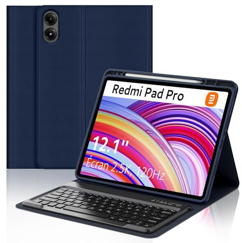 SENGBIRCH Tastaturhülle für Redmi Pad Pro 12.1 2024 - QWERTZ Deutsche Tastatur Abnehmbare Bluetooth Wireless Tastatur für Xiaomi Poco Pad 12.1'' 2024, Blau
