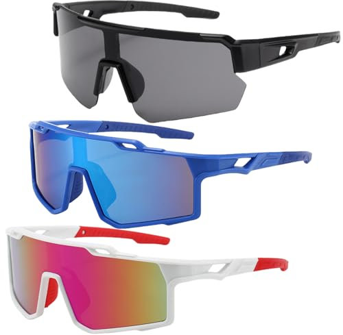 GOMETY 3er Pack Sport Sonnenbrille Polarisiert & Winddicht - Sonnenbrille Fahrradbrille für Herren/Damen, Schnelle Brille Outdooraktivitäten (Radfahren, Laufen, Reisen) Schnelle Brille Damen Herren
