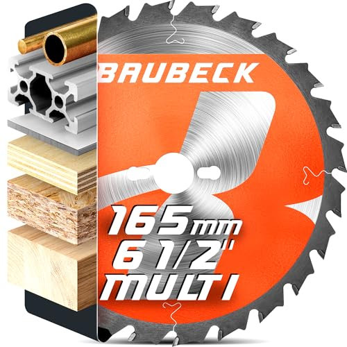 BAUBECK Circular Saw Blade 165mm 20mm +16mm Adapter, 24T Fast Cut - Compatible with Evolution, Dewalt, Multi-Purpose Saw Blade, Ideal for Wood and Aluminium