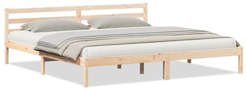 vidaXL Bed Frame with Headboard Brown 210 x 200 cm Solid pine wood, Stylish Bedroom Furniture, Modern Bed Frame in Pine, Elegant Headboard, Minimalist Design for Chic Indoor Decor