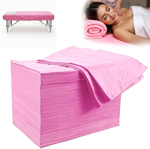 100 Pack 31 x 71 Disposable Non-Woven MassageTable Bed Covers 2-Ply Waterproof Spa Sheets for Facial, Tattoo & Waxing-(pink 100pc)