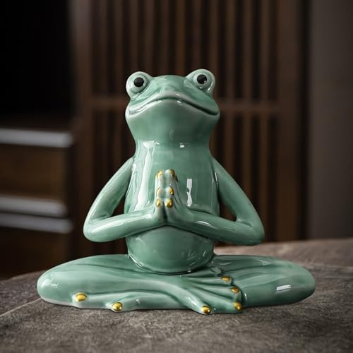 Vartegas Frosch Gartendeko, Yoga Frosch Garten Deko Figuren, Gartenfiguren für Draußen Wetterfest, Keramik Zen-Deko Frösche Miniteich/Wohnzimmer/Garten Deko, Ornament (A1)