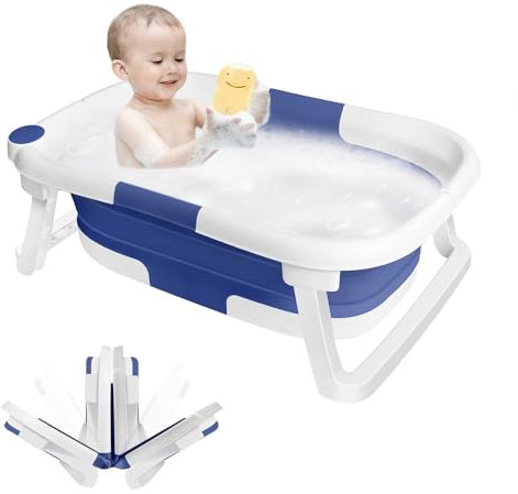 Baignoire Pliable Avec Tabouret de Bain,Baignoire Enfant,Bain Adaptée Aux Bébés De Tous Âges, Baignoire Enfants sur Pied Antidérapante