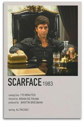AYERWAENN Scarface Poster, ästhetische Wandkunst, Leinwand, Vintage-Poster, dekoratives Gemälde, Wohnzimmer, Schlafzimmer, Dekoration, 30 x 45 cm, ungerahmter Stil