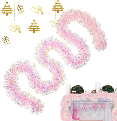 Generisch Rosa Weihnachts-Lametta-Girlande,2 Meters Pinke Lametta Girlande Für Weihnachtsbaum | Wohnraumdekor Party Banner Hintergrunddekoration für Hochzeit Geburtstag Garten Kamin Terrasse Hof