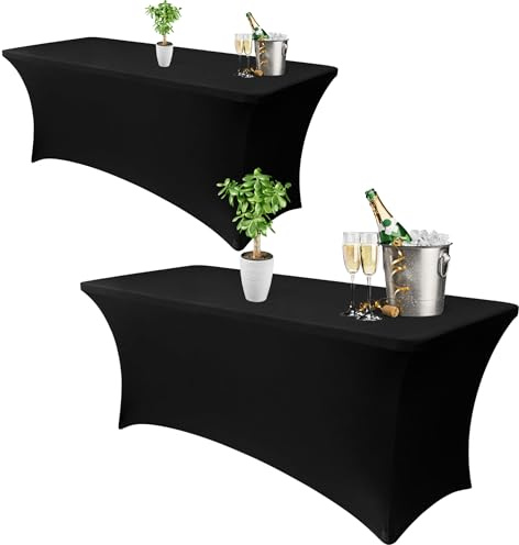 Bea's Party Elastische Schwarze Tischdecke, Lycra-Spandex, 183 cm, waschbar, knitterfreier Stoff, elegant, für Partys, Candy Bar, Kongress, Catering (2 Stück)