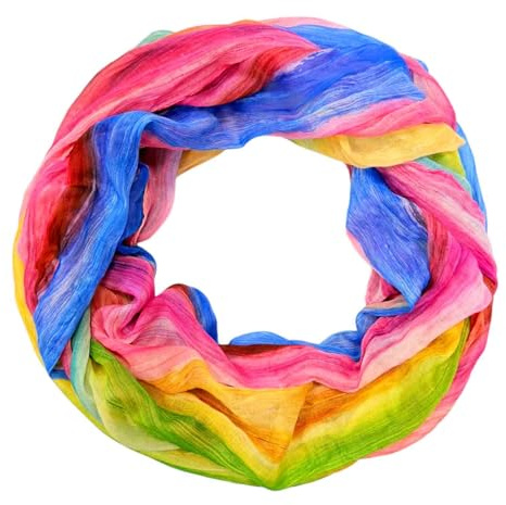 Jeamis Rainbow Seide Loop Farbverlauf Regenbogen Frühling Rundschal Streifen Sommer Leicht Schal Stola Karneval