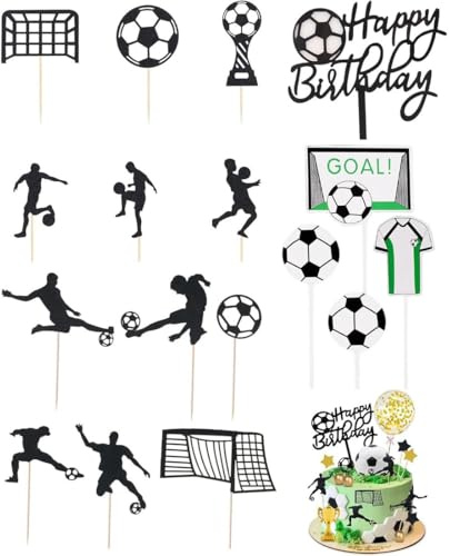 COYUN 17-teiliges Set für Torten, Fußball, Fußball, Geburtstag, Kuchen, Dekoration, Happy Birthday, Dekoration, Kuchen, Geburtstag, Jungen, für Fußballfans, Thema, Party, Dekoration