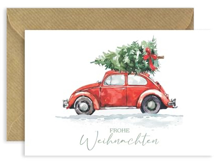 3 bezaubernde Weihnachtskarten 10,5x14,8cm Klappkarten mit Umschlägen in Naturpapier, Automotiv - italienisches Designerpapier merry christmas Weihnachtskarte