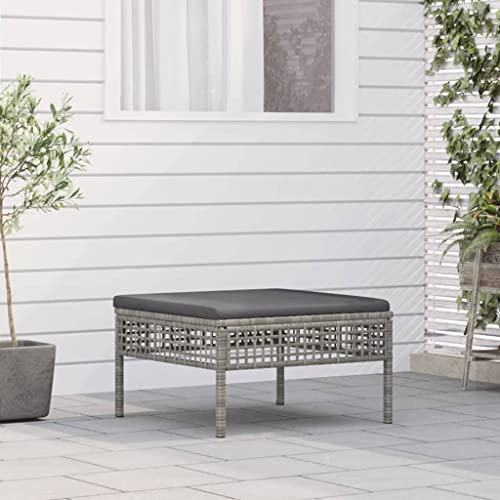 Yunovire Gartenhocker mit Kissen, Grau, Poly Rattan, 55x55x32 cm, wetterfest, für Veranda & Garten, modulares Design, bequemer Fußhocker für Außenbereiche