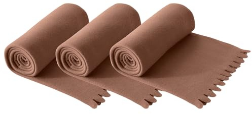 wometo 3er Set Wave Fleecedecke 120x160 Oeko-TEX ca. 300g braun | weiche Fleece Decke mit geschnittenem Wellenrand und Anti-Pilling, im praktischen 3er Set