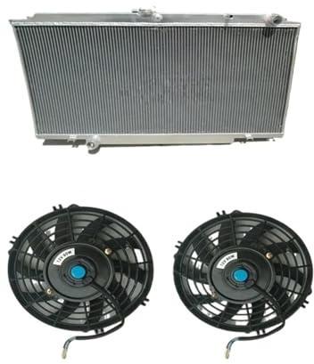 Radiador de aluminio de 3 filas + ventilador de refrigeración compatible con Nissan GU Patrol Y61 2.8 3.0 TD 4.2L Manual MT
