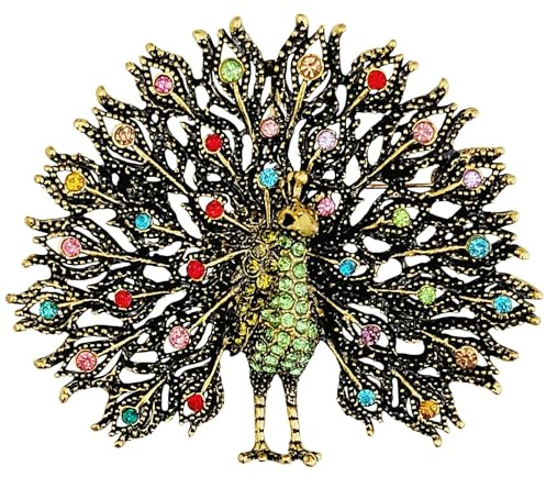 GFM Pfau Brosche groß mit Kristall und Strass - Weihnachten, Geburtstag, Muttertag, Valentinstag, Hochzeitstag, GROSS, Metall