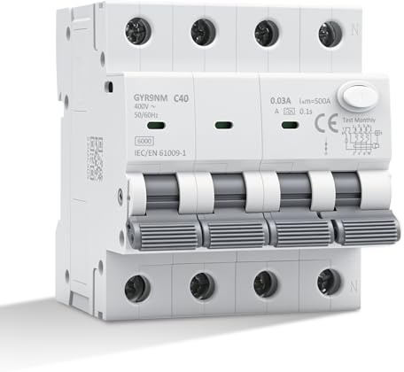 Fi schutzschalter 40A 30mA 3P+N Typ A fi schalter RCBO 6KA MCB fehlerstromschutzschalter AC 400V schutzschalter Mit Auslaufschutz Überlastschutz Kurzschlussschutz GYR9NM