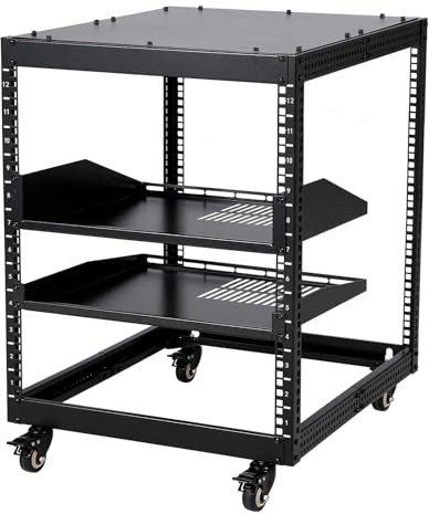 10U Open Frame Server Rack, 23''-40'' Adjustable Depth, Wall Mount & Free Standing Network Rack with 4 Lockable Casters & 2pcs 1U Server Rack Shelf, Holds All Your IT/AV Equipment Rack