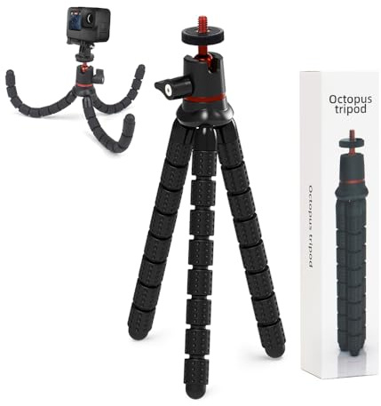 Techsuit Oktopus Stativ Flexibler Ständer mit 1/4 Zoll Schraube, 360 Grad Rotation, Biegbare Beine, 21cm Ausgefahren, Leicht 134g, für Handy GoPro DSLR Action Kamera, Schwarz