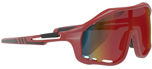 BEZLIT Sport Sonnenbrille Herren Damen Shield Brille Polycarbonat mit Belüftungsschlitzen UV Protect Outdoor Fahrradbrille Freizeitbrille (Red)