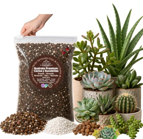 Sustrato Cactus y Suculentas Premium con Abono NKP, Bolsa AbreCierra 2L | Sustrato para Cactus y Suculentas: Turba, Humus, Arena Cuarzo, Grava, Perlita, Arlita y Abono NPK 9 meses | Tierra Cactus