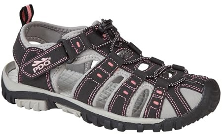 PDQ Ladies Toggle Touch Fastening Sports Trail Sandals - Black / Pink - 3 UK