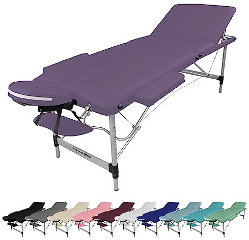 Vivezen Table de massage pliante 3 zones en aluminium + accessoires et housse de transport - Neuf coloris - Norme CE- Violet